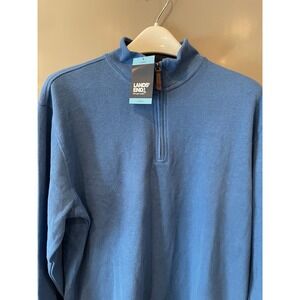 Lands End Mens Blue Ribbed Knit Quarter Zip Pullover Sweater Large NWT